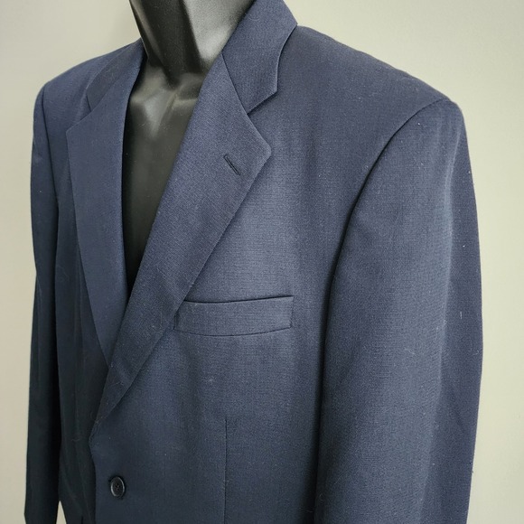 Tip Top Blazer Mens 42R Navy Blue Wool Blend Grad Career Formal Event Prom Work - Picture 2 of 16